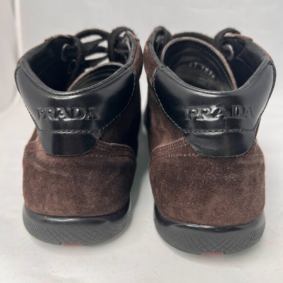 PRADA High Top laced Up Sneaker Suede Brown size 10.5 - Picture 7 of 14
